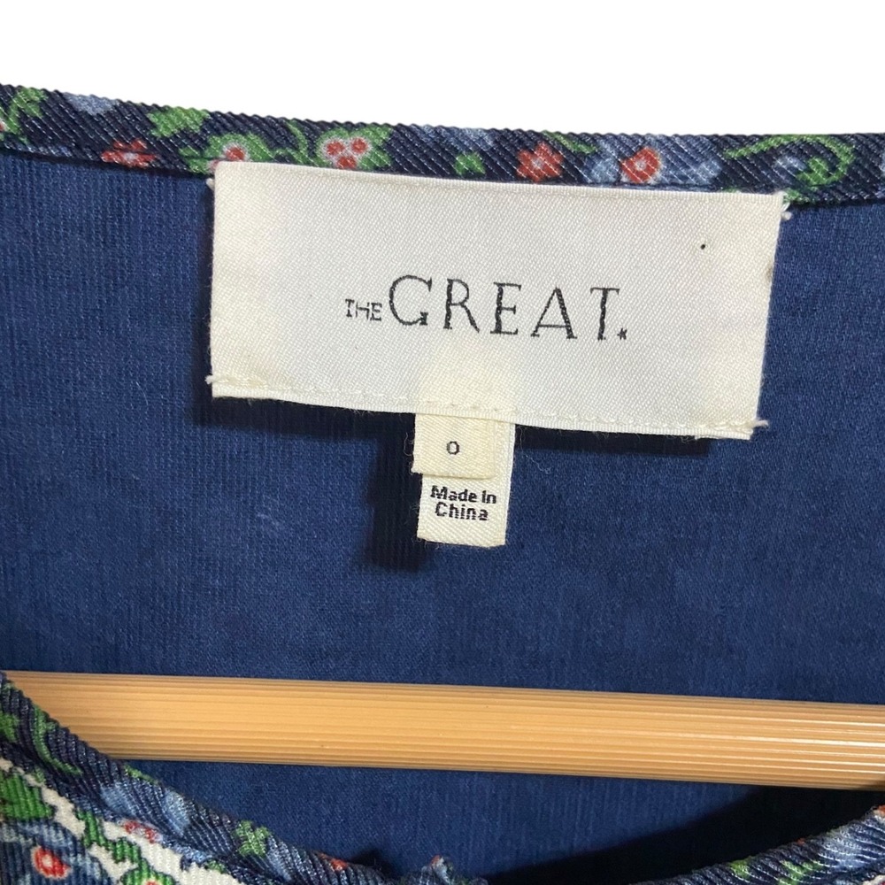 THE GREAT Maiden Floral Patchwork Corduroy Peasant Blouse Cottagecore Size 0/XS - Picture 4 of 13